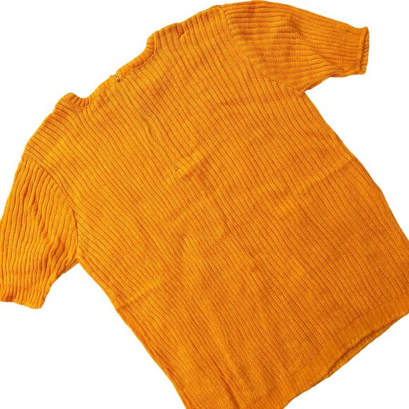 Pure Vintage 1940s-1950s Bright Orange Ribbed Short Sleeve Square Neck Sweater - Picture 9 of 9